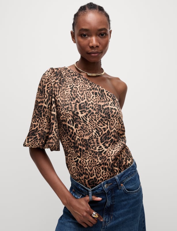 Animal Print One Shoulder Blouse