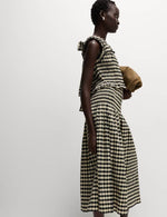 Cotton Blend Checked Shirred Top