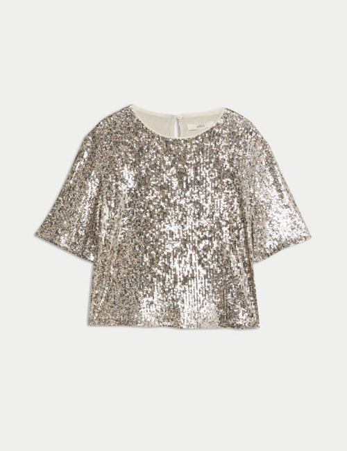 Sequin Sparkly Short Sleeve Top