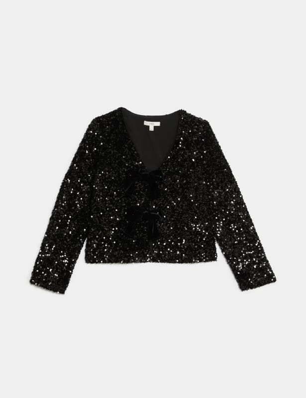 Sequin V-Neck Blouse