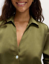 Satin Collared V-Neck Button Through Shirt