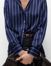 Satin Striped Collared V-Neck Shirt