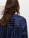 Satin Striped Collared V-Neck Shirt