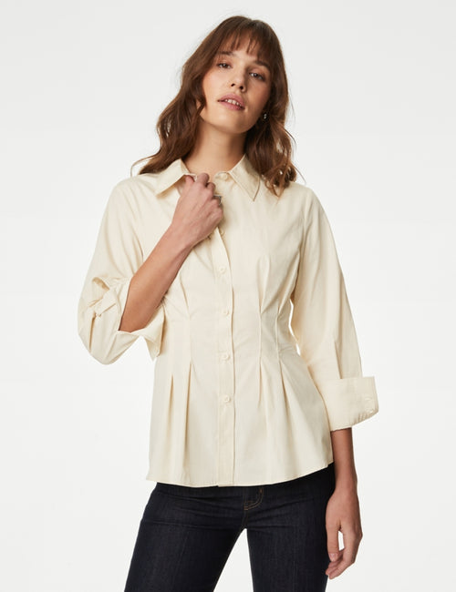 Pure Cotton Collared Waisted Shirt