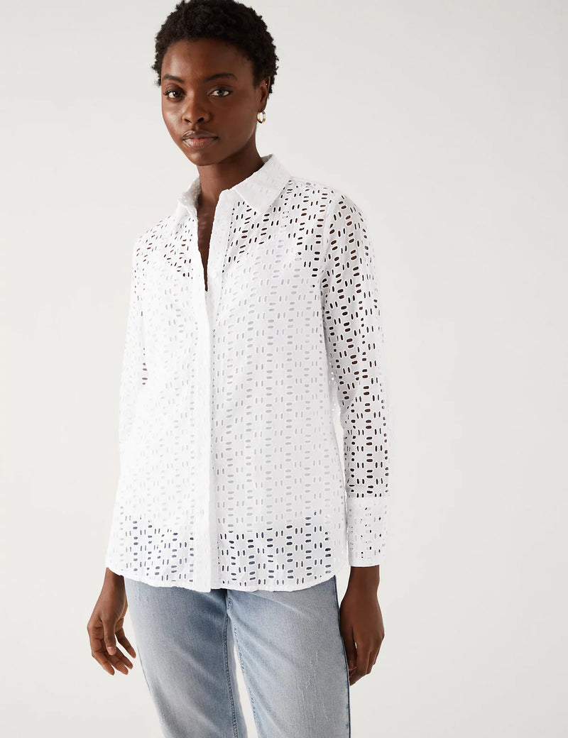 Pure Cotton Broderie Collared Shirt