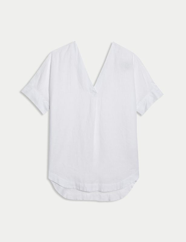 Pure Linen V-Neck Relaxed Popover Blouse