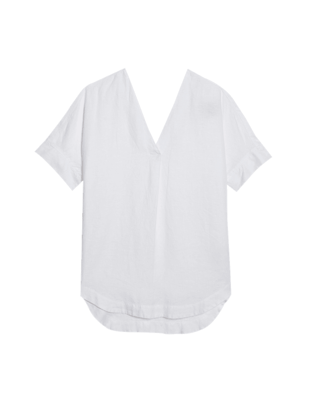 Pure Linen V-Neck Relaxed Popover Blouse