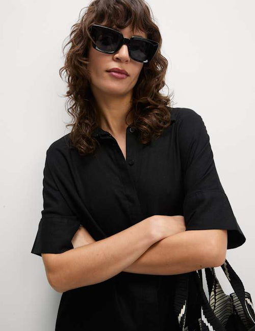 Linen Rich Collared Midi Shirt Dress