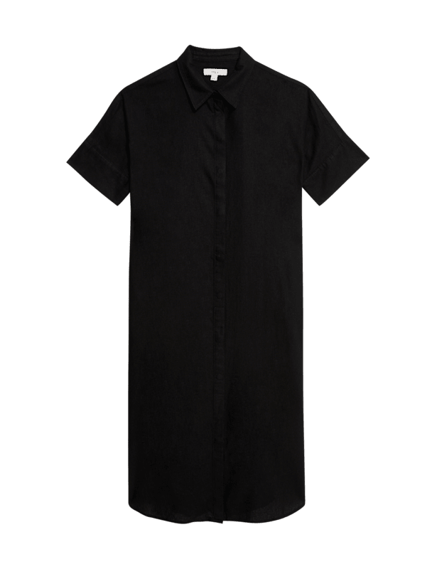 Linen Rich Collared Midi Shirt Dress