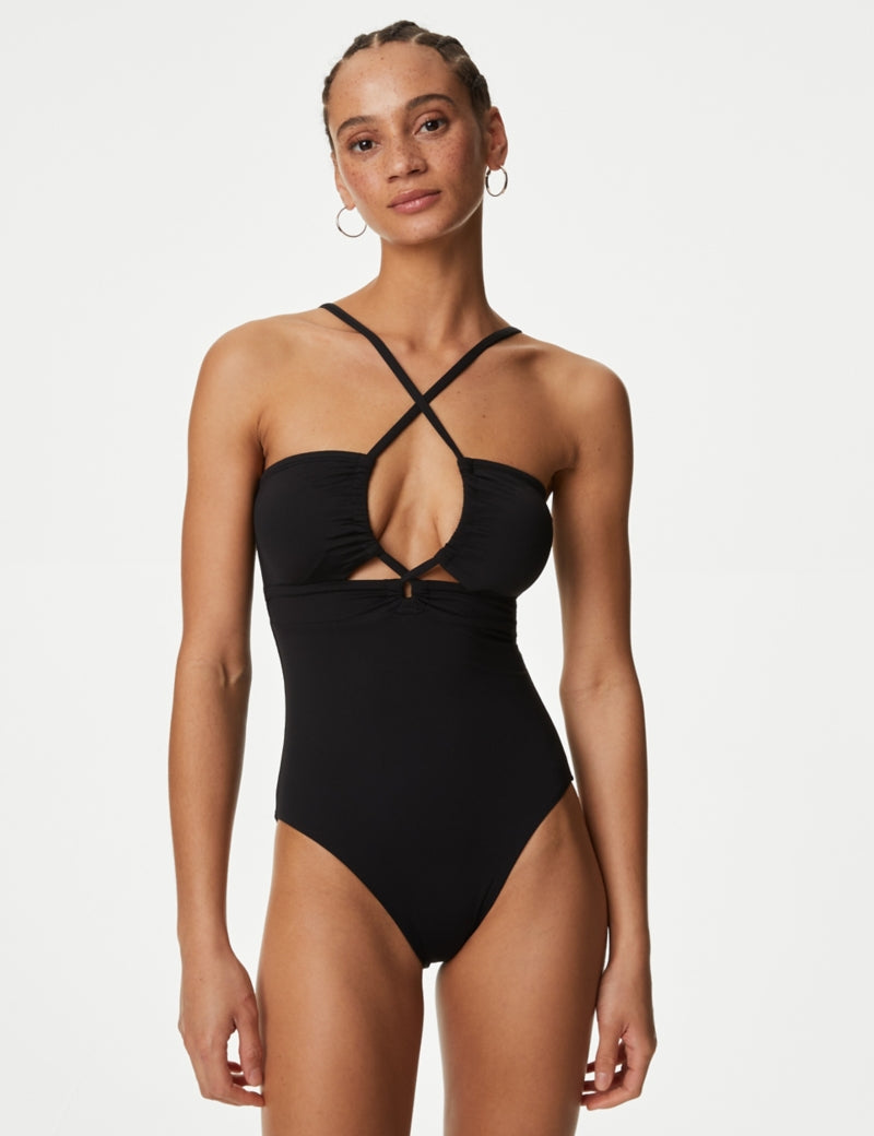 Padded Cut Out Halterneck Swimsuit