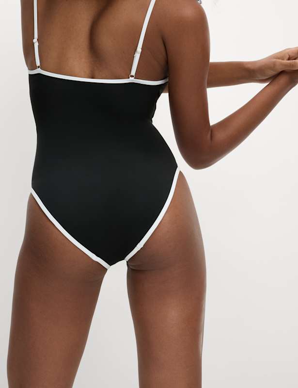 Contrast Trim Square Neck Swimsuit