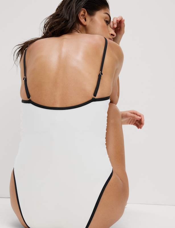 Contrast Trim Square Neck Swimsuit