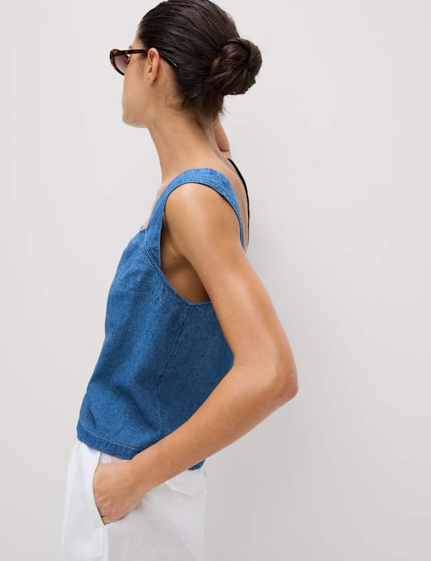 Linen Rich Square Neck Vest Top