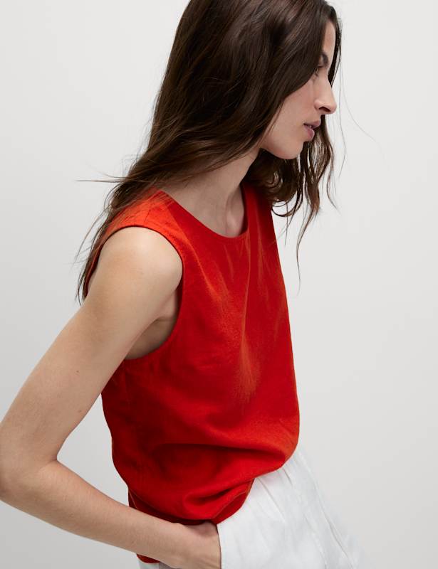 Linen Rich Cross Back Tank Top