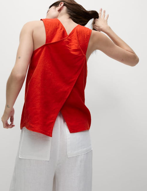 Linen Rich Cross Back Tank Top