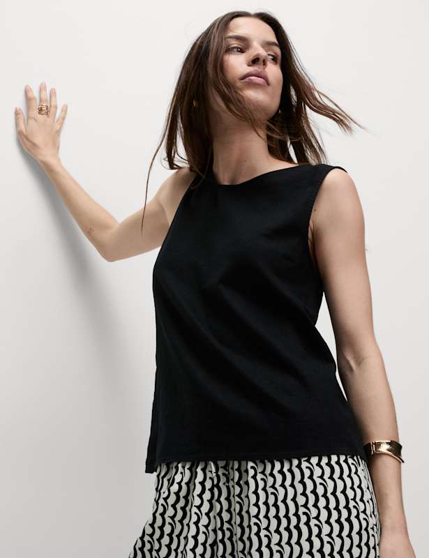 Linen Rich Cross Back Tank Top