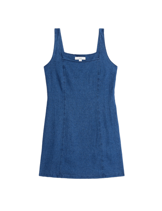 Linen Rich Square Neck Mini Shift Dress