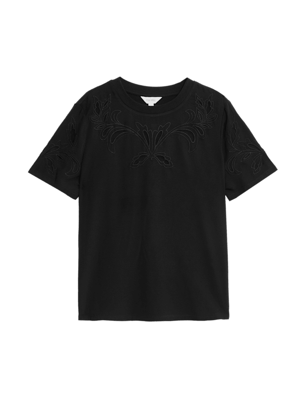 Cotton Rich Embroidered Crew Neck T-Shirt