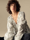 Cotton Rich Printed V-Neck Seam Detail Blouse