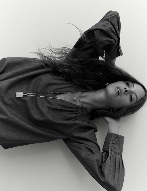 Pure Cotton Denim V-Neck Pintuck Blouse