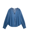 Pure Cotton Denim V-Neck Pintuck Blouse