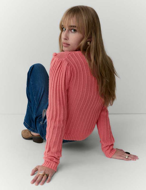 Bobble Detail Cardigan With Wool