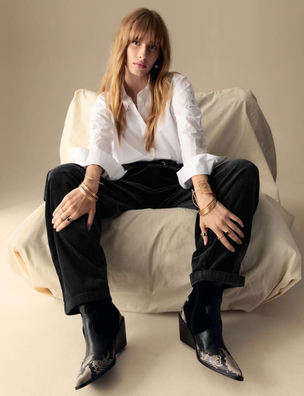 Cord Pleat Front Relaxed Trousers with Modal