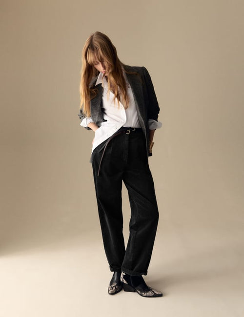 Cord Pleat Front Relaxed Trousers with Modal