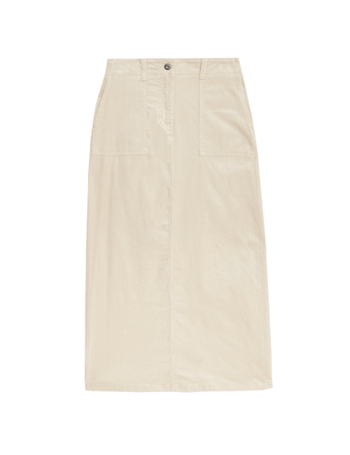 Cord Split Back Maxi A-Line Skirt