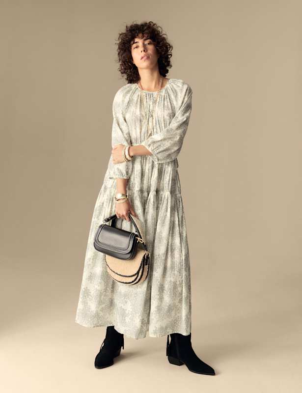 Cotton Rich Printed Maxi Tiered Dress