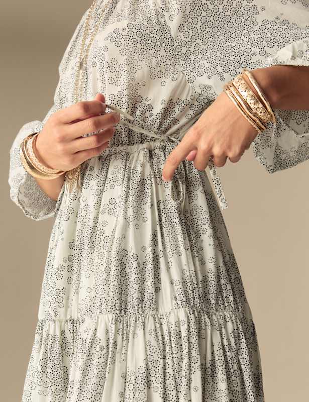 Cotton Rich Printed Maxi Tiered Dress