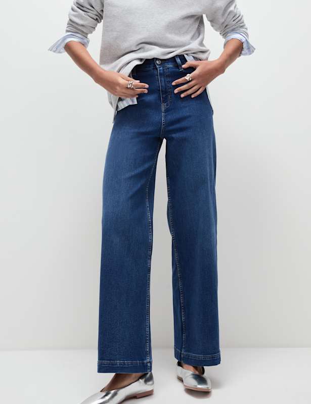 High Waisted Wide Leg Ankle Grazer Jeans