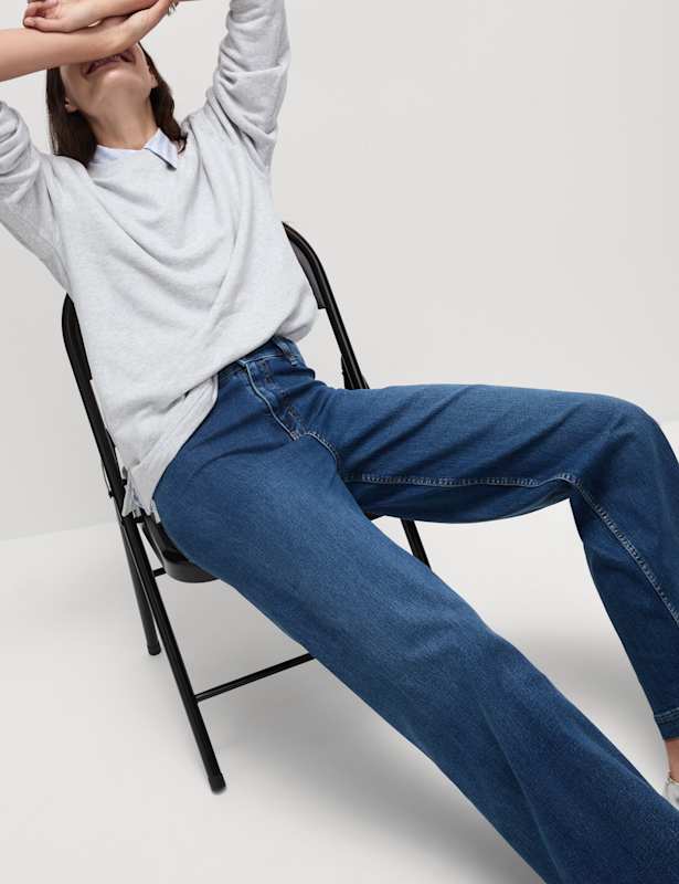 High Waisted Wide Leg Ankle Grazer Jeans