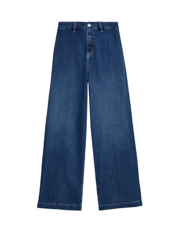 High Waisted Wide Leg Ankle Grazer Jeans