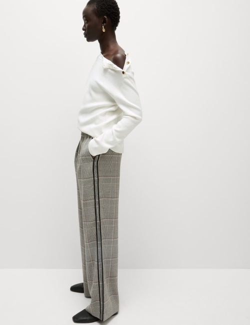 Checked Pull On Wide Leg Trousers