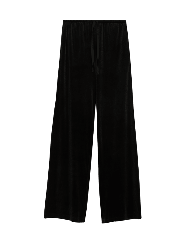 Velour Drawstring Wide Leg Trousers