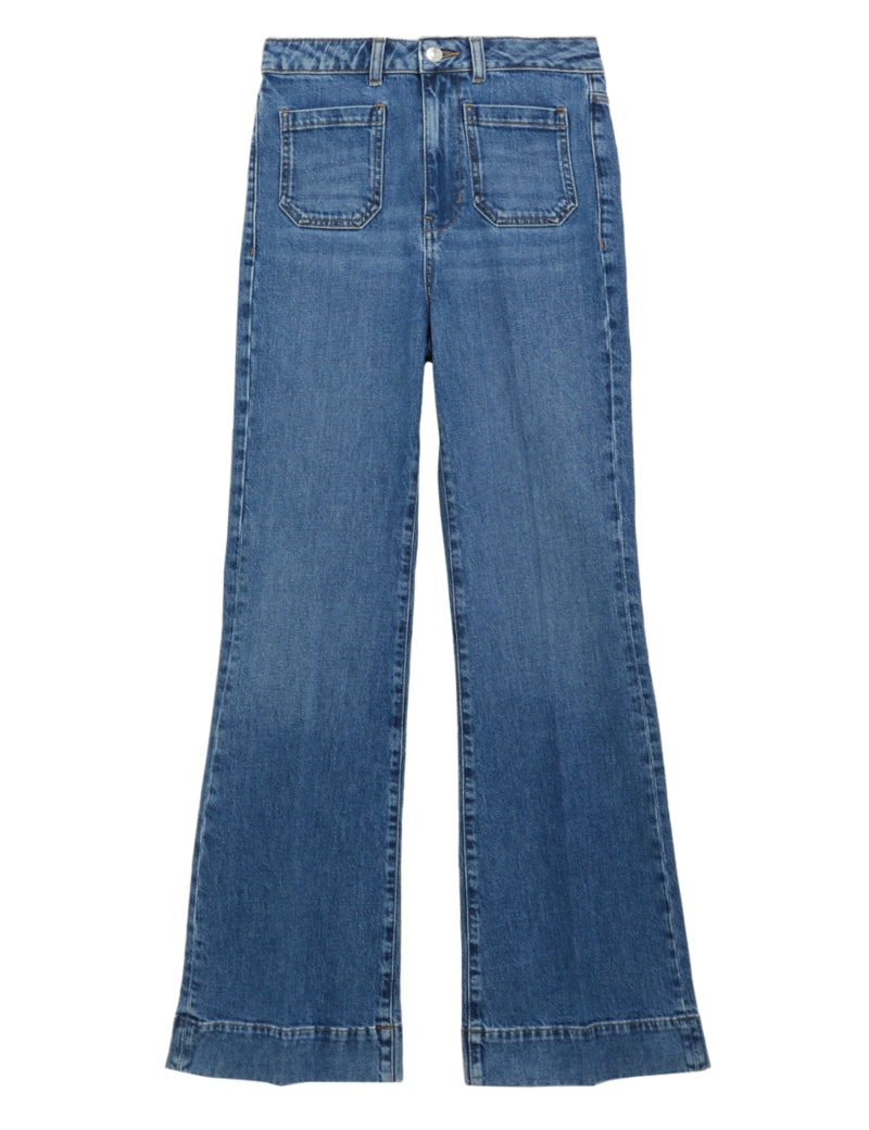 Patch Pocket Flare High Waisted Jeans