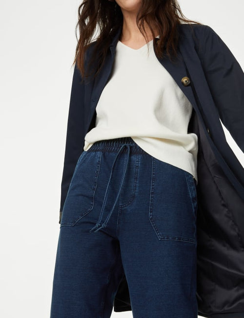 Denim Jersey Straight Leg Trousers