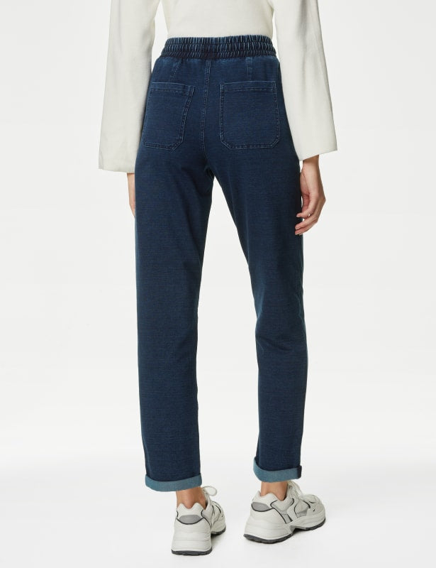 Denim Jersey Straight Leg Trousers