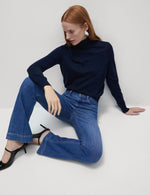 High Waisted Crease Front Slim Flare Jeans