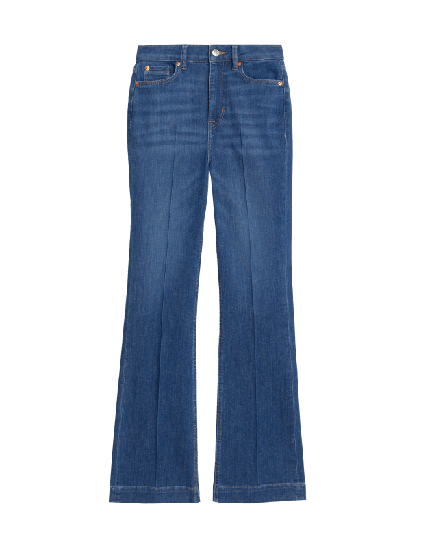 High Waisted Crease Front Slim Flare Jeans