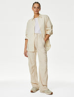 Linen Rich Straight Leg Cargo Trousers