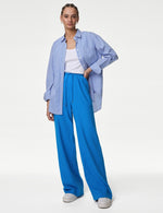 Linen Blend Wide Leg Trousers