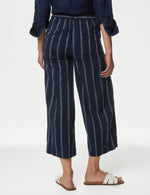 Linen Rich Striped Cropped Wide Leg Trousers