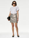 Denim Foil Metallic Mini Skirt