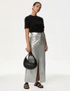 Denim Foil Metallic Maxi Skirt