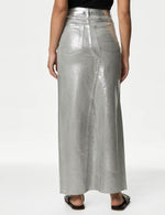 Denim Foil Metallic Maxi Skirt