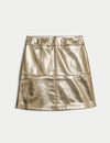 Leather Look Metallic Mini A-Line Skirt