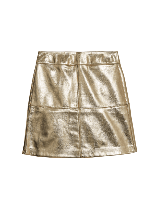 Leather Look Metallic Mini A-Line Skirt