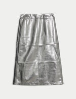 Leather Look Metallic Midi A-Line Skirt